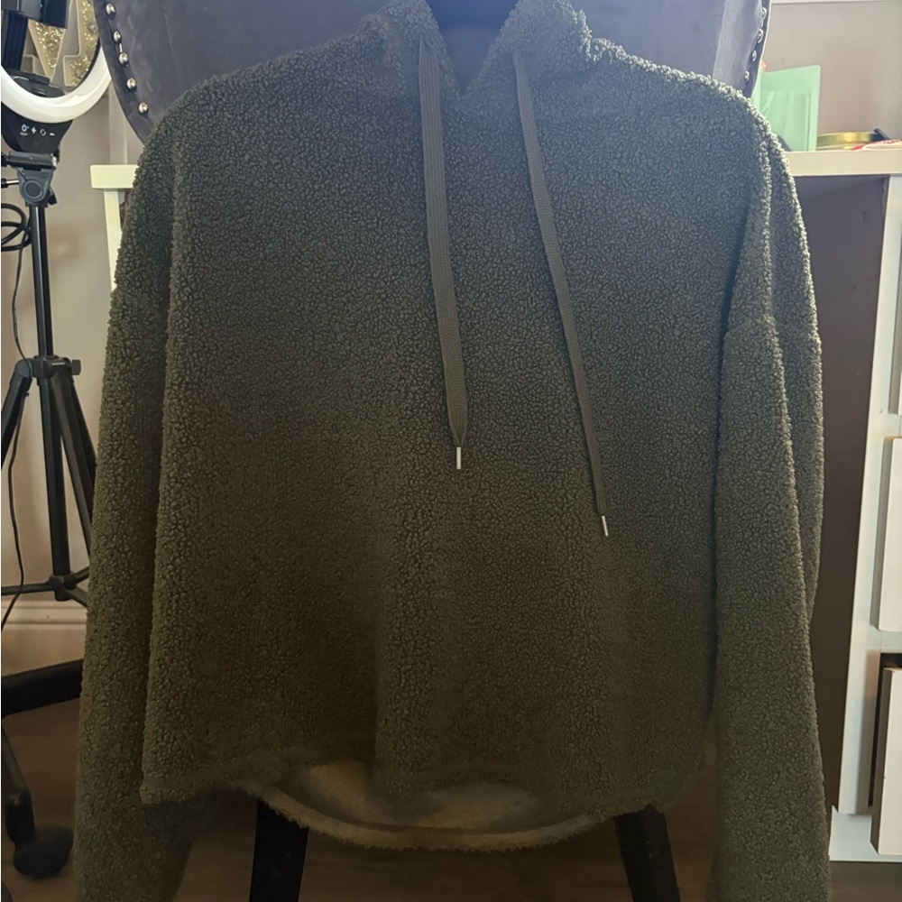 Cozy Olive Green Sherpa Hoodie